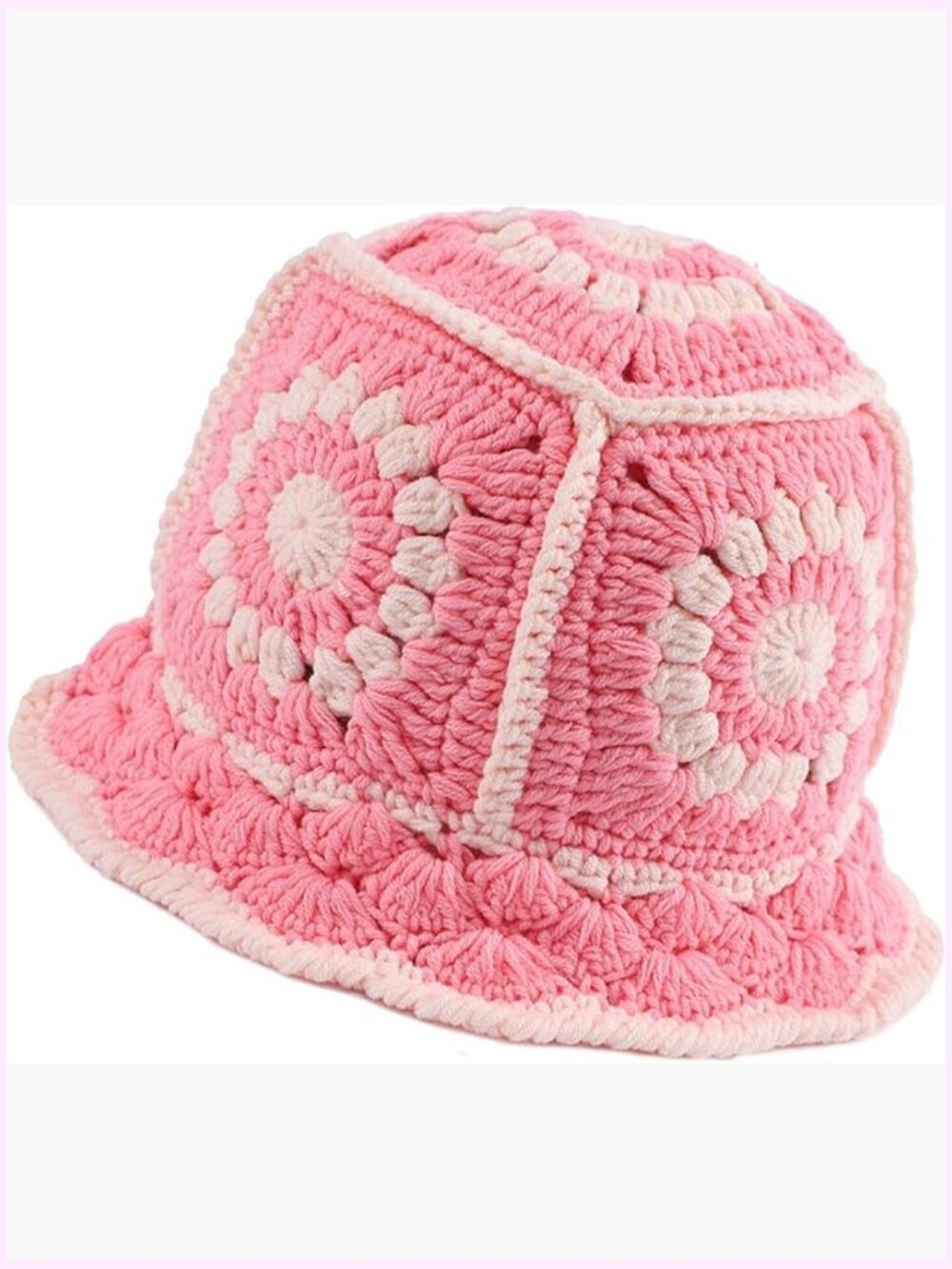 Handmade Crochet Bucket Hat Floral Knit Foldable Beach Sun Hat